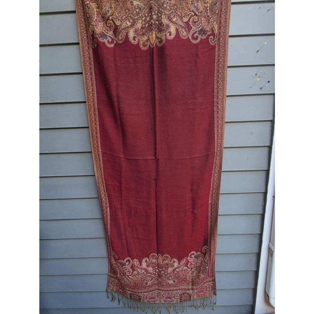 Rust Tan Gold Reversible Paisley Pashmina with pull